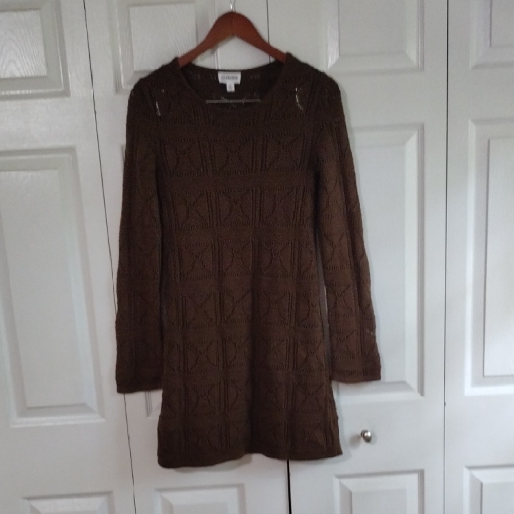 Crochet Mini Dress Lined 100 Cotton Chocolate Brown Size XS